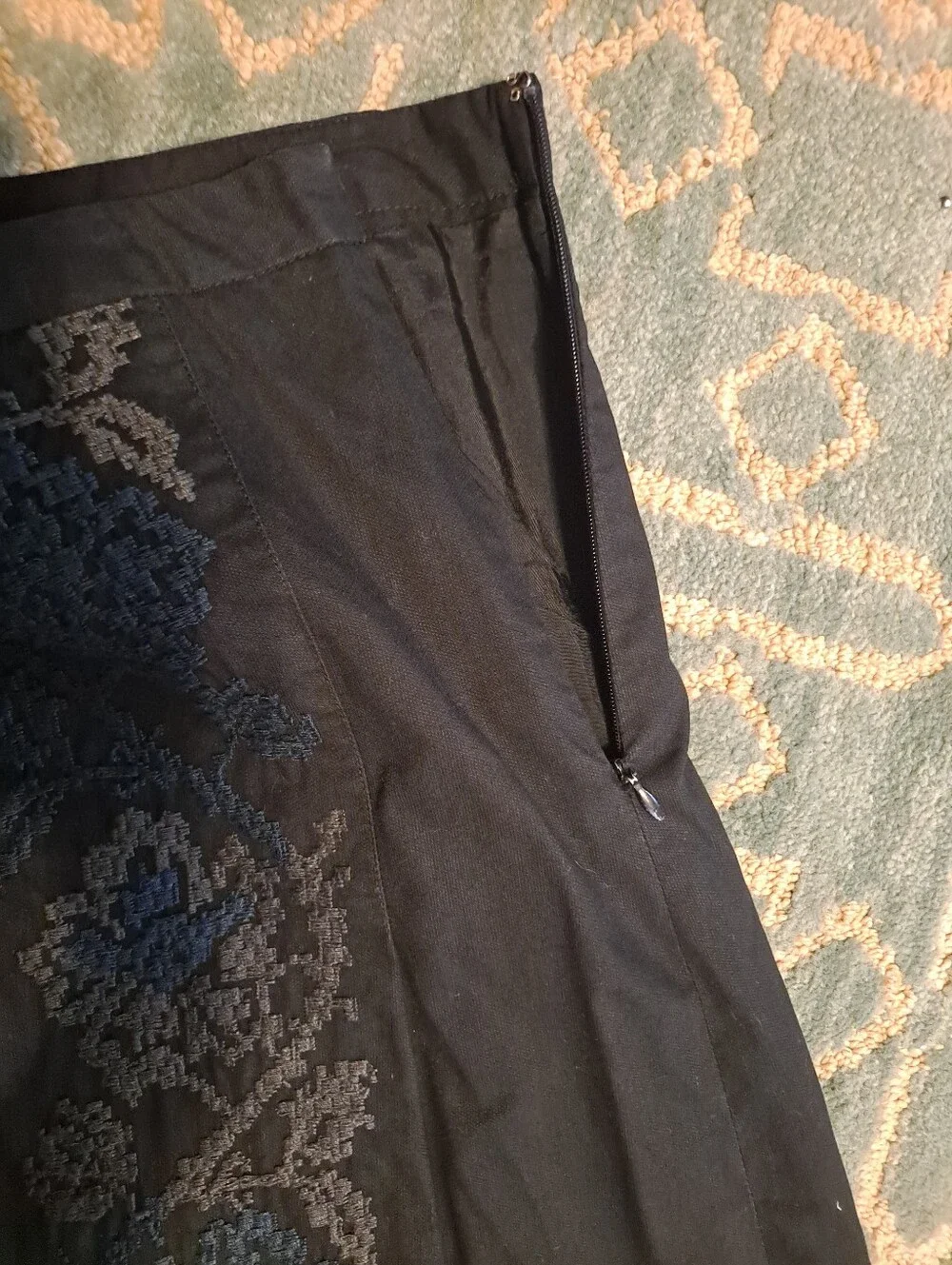 Ann Taylor Cotton Classic Navy Embroidered A-Line Skirt